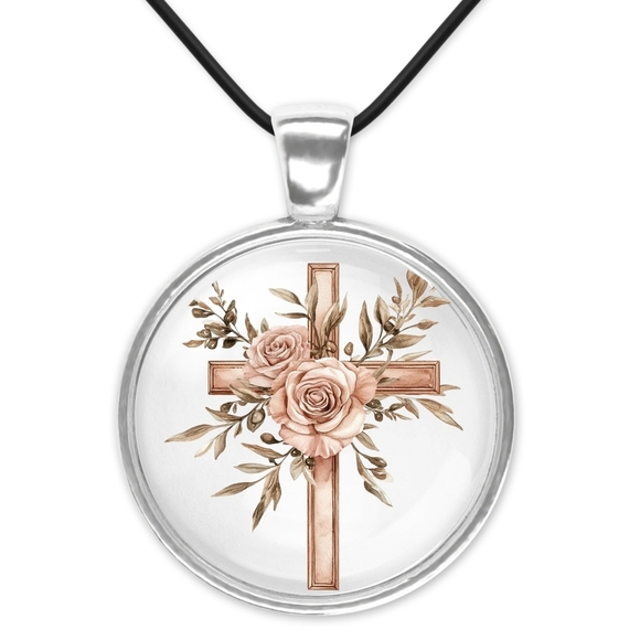 None Jewelry - Elegant Floral Cross Pendant Necklace
